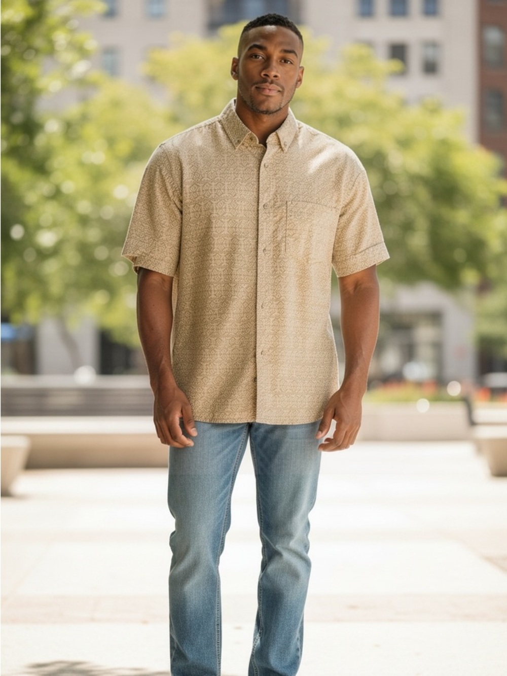 Banana Republic Slim Fit Short Sleeve Geometric Shirt Mens XL